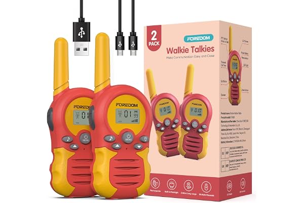 FOREDOM Talkie Walkie Enfants Rechargeable, Talkie-Walkie Longue Portée pour Garçons & Filles de 3-12 Ans, Cadeaux Aventure Plein Air, Lot de 2