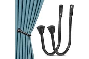 KOLAKO Curtain Holdbacks, 2 Pack Black Curtain Hold Back, Metal Small Curtain Tie Backs Hooks Decorative U Shaped Wall Mounted Heavy Duty Window Curtain Holdback Holders with Screws