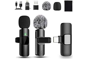 Sprifityy Micrófono Inalámbrico Solapa, para iPhone/Android/PC, Portátil Micrófono, reducción de Ruido, micrófono con Clip Plug-Play, Mini micrófono para grabación de vídeo, Vlog, Youtube, TikTok
