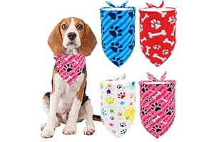 BIPY 4pcs Meduim Dog Bandanas Paw Pattern Pet Triangle Scarf Puppy Daily Soft Bibs for Small Meduim Dogs Washable Adjustable Pet Neckerchief Festival Party Costume