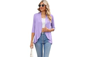 Famulily Women's 3/4 Sleeve Summer Cardigans, Lightweight Draped Loose Shawl Blouse Casual Open Front Ruffle Cardigans
