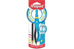 Maped - Compas Scolaire Kid'Z 360° Agility - Compas Enfant pour Débutants - à Partir de 6 ans - avec Bague Adaptateur - Coloris Aléatoire Bleu Ou Rose