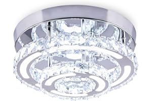 CXGLEAMING 10" LED Modern Crystal Chandelier Ceiling Lights Living Room Light Fittings Ceilings Lights for Bedroom Chandelier 2-Tiers Round Kitchen Hallway Light Ceiling,Cool White