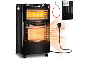 Vigevee Chauffage au gaz 4200 W, Chauffage électrique 1260 W, Chauffage au gaz avec 3 dispositifs de protection, Comprend un régulateur de pression d'air et un tuyau