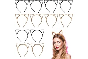 Alinw 6 Pcs Black Cat Ears Headband and 6 Pcs Leopard Cheetah Print Adult Kids Women Girls Furry Cat Ears Headband Hair Bands Hair Hoops Halloween for Daily Fancy Dress Cosplay Party
