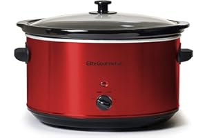 Elite Gourmet MST-900RXT XL-Jumbo-Schongarer, elektrisch, Keramik, einstellbare Temperatur, Vorspeisen, Saucen, Eintöpfe und Dips, Glasdeckel und Topf spülmaschinenfest, 8 l, metallic-rot