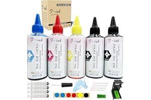 F-INK Lot de 5 flacons d'encre et de recharge d'encre de 100 ml compatibles avec cartouches d'encre HP 304 302 650 62 652 300 301 304XL 652XL 300XL 650XL 302XL 62XL 301XL avec outils de recharge