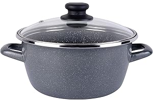 MAGEFESA K2 Gransasso. Cacerola 20cm + Tapa de Vidrio. Exterior Gris Moteado. Antiadherente bicapa Reforzado Piedra, Apta para Todo Tipo de cocinas, Especial inducción. 50% de Ahorro energético.