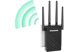 WONLINK WLAN Verstärker- WLAN Repeater 1200 Mbit/s Dualband mit 4 Antennen, 1 Ethernet-Port, WPS, MU-MIMO, Verstärker für Repeater, Router, AP mit Signalindikator - Ideal für Zuhause und Büro, Schwarz