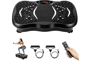 EVOLAND Vibration Plate Exercise Machine, Vibration Fitness Trainer with Bluetooth Speaker, 5 Program Modes, 2 Resistance Bands, Home Exercise Equipment for Fitness Body Toning