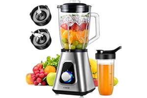 GDOR 1200W Standmixer Kombination und persönlichem Mixer 1,5L Glasbehälter 650ML Reisebecher Maker mit 3 einstellbaren Geschwindigkeiten für Smoothies Shakes gefrorenes Obst