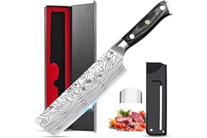 MOSFiATA Nakiri Couteau de cuisine 18 cm, Couteau de cuisine professionnel Couteau de chef japonais Couteau à légumes en acier inoxydable avec gaine et protège-doigts