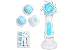 Vothen Cepillo limpieza facial, silicona Cepillo de limpieza facial eléctrico portátil Cepillo facial eléctrico a prueba de agua 3 cabezales de cepillo para masajeador facial Instrument