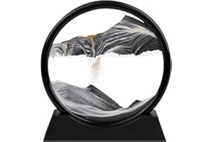 LOTCOW HAOWANWW Flowing Sand Painting Moving Sand Art Picture Round Glass 3D Hourglass Deep Sea Sandscape Painting Artistic in Motion Display with Frame Base Liquid Kid's Desktop Sand Art Toys(Black,7inch)