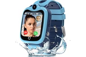 ELEJAFE Smartwatch dla dzieci, 4G, smartwatch dla dzieci, z GPS i telefonem, wodoszczelność IP68, zegarek GPS, dla dzieci, z funkcją połączeń wideo, rozmowy SOS, telefon komórkowy, gra głosowa, budzik, tryb