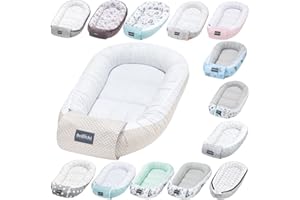 BELLOCHI GROWING IN STYLE Bellochi Riduttore Lettino per Neonato, Riduttore per Culla - Antisoffoco, 100% Cotone - Cuscino Riduttore, Cocoon a Baby, Baby Nest - 90 x 60 cm (Beige Dots)