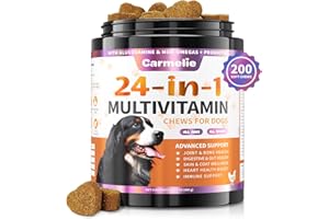Carmelie 24 in 1 Dog Multivitamin Supplements - 200 Chewable - Senior Puppy Natural Dog Vitamins and Supplements - Hip & Joint Support, Gut & Skin Health, Immune Health, Mobility, Digestive (Chicken)