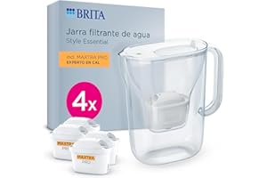 BRITA jarra filtrante Style Essential Blanca (2.4L) incl. 4x MAXTRA PRO Experto en Cal | compatible con la puerta del frigorífico, con indicador LED, filtra la cal, metales y mucho más