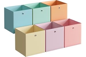 SONGMICS Storage Cubes, Set of 6 Collapsible Storage Boxes, 26 x 26 x 28 cm, Fit Cube Storage Unit, Rainbow Storage Bins, Colourful Fabric Bins for Bedroom, Living Room RFB226X01