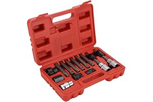 ColdShine 13Pcs Alternator Freewheel Pulley Car Garage Tool Kit Hex Spline Star Bits Locking Wheel Nut Removal Tool for Car Bicycle Motor