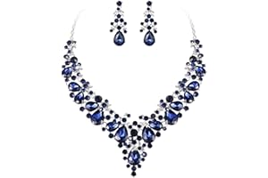 EVER FAITH Parure Fastueux Femme Forme Goutte d'eau Diamenté Collier Plastron Boucles d'oreilles Pendant Cristal Rond Strass