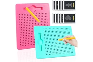 AIVORO Pack of 2 Children's Magnetic Drawing Boards: Children's Magic Magnetic Game - Small Magnetic Steel Ball Drawing Board with Pen, Magnetic Toy for Children from 3 Years (Rose Red, Green)