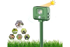 WUGEIN Repelente de gatos, repelente de gatos, repelente de gatos, repelente al agua solar, para palomas, pájaros, perros, gatos, ratones, 5 modos