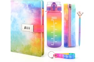 YOUERLS Secret Diary for Girls Water Bottle, Gifts for Girls 8 9 10 11 12 13 14 Year Old, Birthday Girls Teenagers Age 6-14, Back to School Stationary Lockable Journal Notebook Diary with Lock Pen