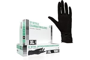 SF MEDICAL PRODUCTS GMBH Guanti in Nitrile, 100 pezzi scatole (XL, Nero), guanti da visita monouso, senza polvere, guanti per la pulizia, cucina sanitaria, pulizia della cucina, senza lattice, pulizia sicurezza manipolazione