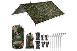 PURE HANG Rain Fly Tent Tarp Hammock 3m x 3m Waterproof Windproof UV Sunshade for Camping Shelter Canopy Camp Gear Outdoor Travel Snow - Lightweight Easy Setup Ripstop Nylon