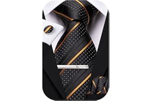 Hi-Tie Cravatte classiche da uomo in seta, set da 4 pezzi, con gemelli quadrati e clip a striscia in tinta unita, motivo cachemire