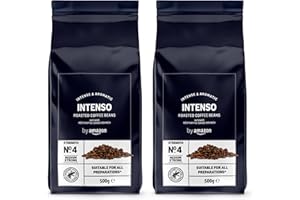 by Amazon Granos de Café Intenso, Tostado Ligero, 1kg (2 Paquetes de 500g), Certificado por Rainforest Alliance