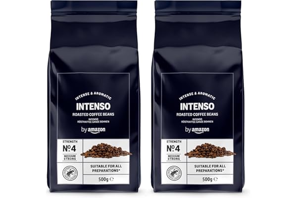 by Amazon Granos de Café Intenso, Tostado Ligero, 1kg (2 Paquetes de 500g), Certificado por Rainforest Alliance