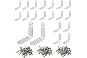 NAHUAA 20 Piezas Escuadras Metalicas 50x50x16 mm Escuadras Para Madera en Forma de L Angulos Metalicos de Acero Inoxidable con 80 Tornillos, Plata