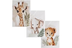 SLIAXINT 3 st bilder barnrum av duk 30 x 20 cm affisch barnrum safari djur elefant giraff lejon väggbilder utan ram, affischset för babyrum, väggdekoration, djurbilder för pojkar, flickor