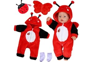 Dockkläder set för 35–43 cm babydockor, nyckelpiga kläder med vingar, vita strumpor, Ladybird-väska, ny babydockkläder för dockor flickor pojkar, födelsedagspresent (utan docka)