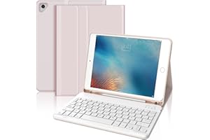 JADEMALL Funda con Teclado para iPad 6a Generación 9.7", Teclado Bluetooth Desmontable con Funda y Portalápices para iPad 6a Gen 2018/5a Gen 2017/iPad Pro 9.7 2016/iPad Air 2 2014y iPad Air 1 2013, Rosa