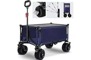 FEAHRZEUG Collapsible Beach Trolley Cart,Folding All Terrain Wide Wheels With Brakes Heavy Duty Large Capacity Adjustable Handle Festival Trolley For Camping Garden Picnic Shopping