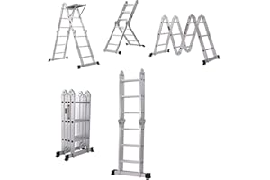DICN Escalera combinada Plegable de 4,7m, Escalera de Espiga de 16 peldaños Escalera Vertical, con Plataforma de andamio, 150KG de Capacidad de Carga, para Uso doméstico Trabajo al Aire Libre