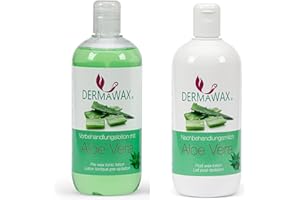 Dermawax Zestaw do depilacji przed i po depilacji 2 x 500 ml - Aloe Vera Toning Balsam przed gorącym woskiem, perłami woskowymi lub cukrowymi + mleko po depilacji Aloe Vera - Pielęgnacja dla mężczyzn