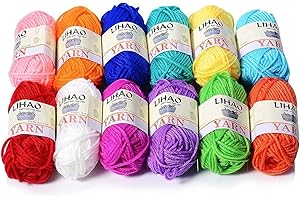 LIHAO Crochet Yarn Coloured Acrylic Knitting Yarn Set (12 pack, 26m/roll)