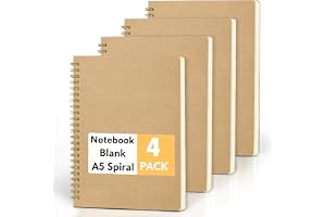 JSQJ Anteckningsbok A5 Blank, 4-pack, 160 sidor spiralbunden anteckningsblock för skola, universitet och kontor