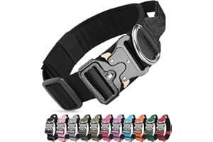 Ledeak Collar Táctico para Perro, Ajustable Collar Perro de Nailon Acolchado con Hebilla de Metal, Collares de Entrenamiento con Mango de Control para Perros Medianos y Grandes (Negro, L)