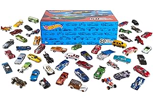 Hot Wheels - Set esclusivo da 50 macchinine, mega confezione firmata Hot Wheels da collezione, ogni veicolo imbustato singolarmente e con decorazioni autentiche, giocattolo per bambini, 3+ anni, V6697
