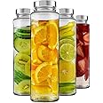 CLOUDMART Glass Water Bottle with Leak-Proof Airtight Stainless Steel Lid for Water, Smoothie, Juices - Reusable Travel Glass Drinking Fridge Bottles - 750ml (Set Of 4)