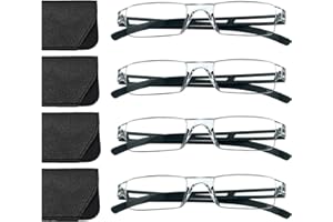 ‎HUBEYE Hubeye 4er-Pack Rahmenlose Lesebrille schwarze Leicht und Bequem Anti Blaulicht Lesehilfe für Damen Herren mit Brillenholster 2.50