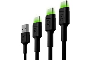 GREEN CELL GC Ray LED | Zestaw 3x 30cm 120cm 200cm USB C Kabel Typ C Oplot nylonowy Przewód | do Samsung Galaxy S21 S20 Ultra S10 S9 S8+ | Note 20 10 9 8 | A80 A71 A70 A50 A42 | Huawei P40 P30 P20 Lite