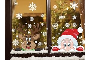 DERAYEE Décoration Noël Fenêtre Electrostatique, Autocollant Décoratif Stickers Fenetre,Sticker Décoratif pour Décoration Fenêtre Électrostatique(Le Père Noël et l'Elan)