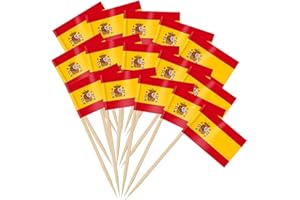SEMINISMAR Bandera de palillo de cóctel España,España banderas palillo de dientes,mini etiquetas de comida bandera,España Cupcake etiqueta de queso,para sándwiches, frutas,decoración del evento real,100 PCS