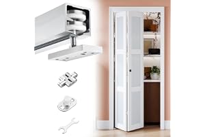 Skjutdörrsbeslag Beslagset för Vikdörrar med Silverskena, 61 76 91 122 152 cm Beslagset för Skjutdörrar med Vikdörr för Skafferi, Badrumsgarderob, Ladugårdsdörr(Door Thickness 1.8-2.3cm,37in/94cm)